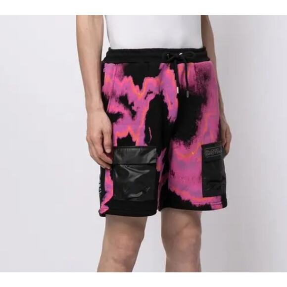 BLOOD BROTHER Black Pink Space Dye Men's Cotton Shorts Medium - Picture 4 of 11